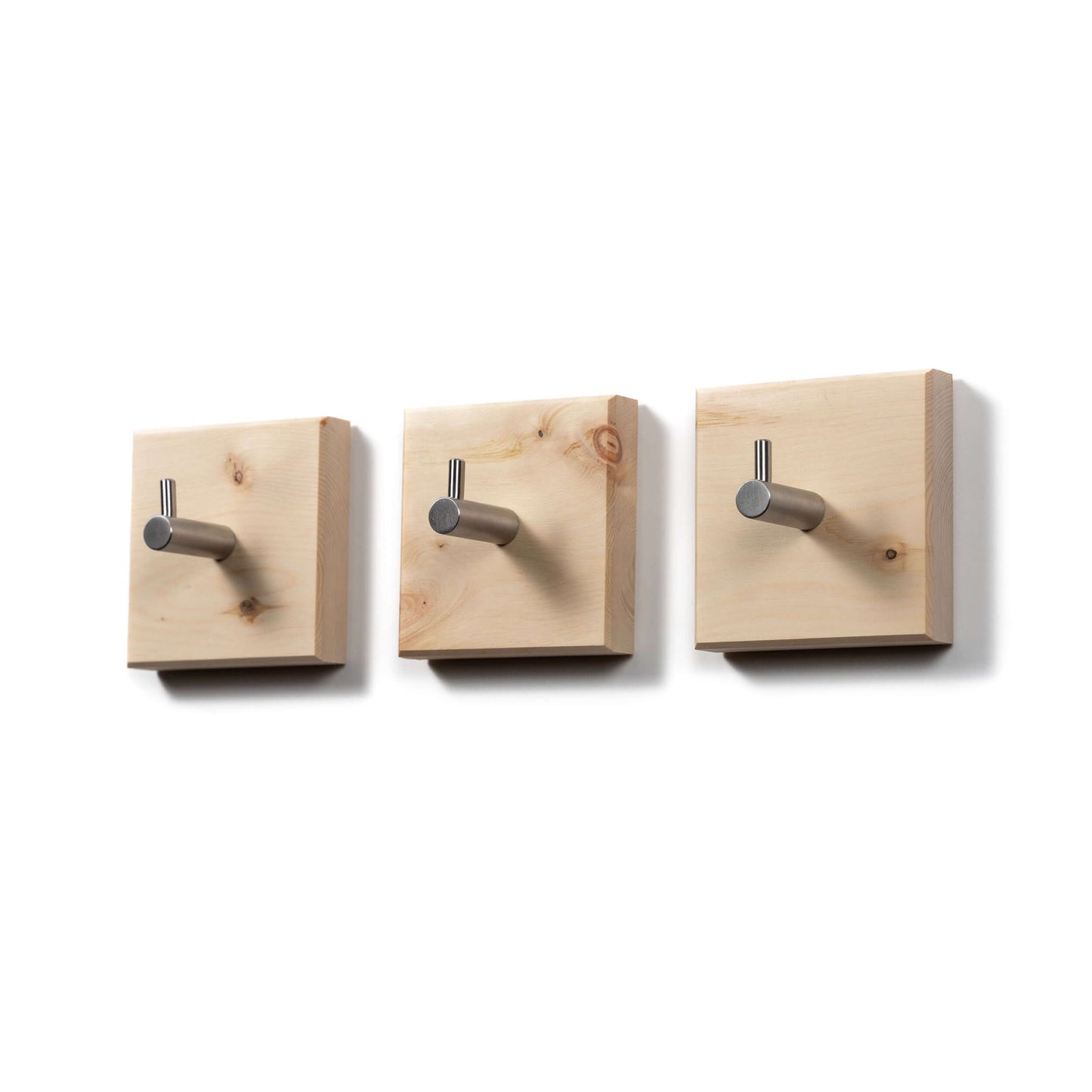 Quadratischer Garderobenhaken aus Zirbenholz (ohne Bohren)