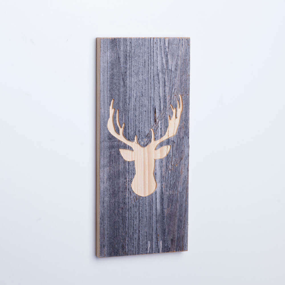 Holzbild mit Hirsch Motiv aus Altholz