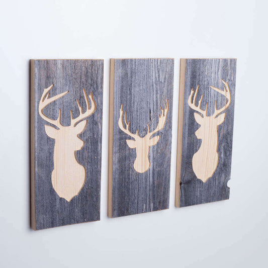 3er Set Holzbilder mit Hirsch Motiv aus Altholz - WOODS - Holzmanufakur im Chiemgau