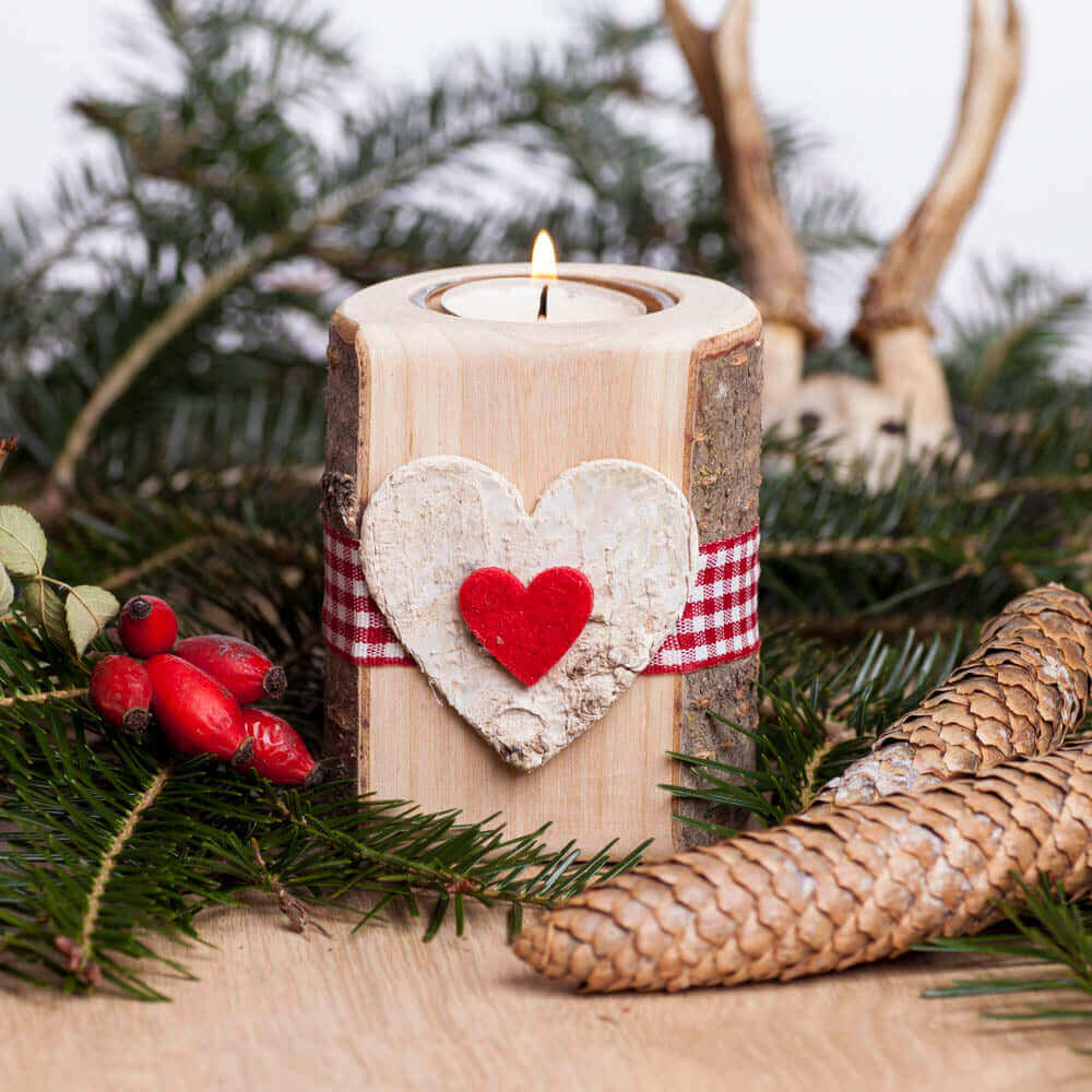 4er Set Teelichthalter mit Filzmotiv - WOODS - Holzmanufakur im Chiemgau
