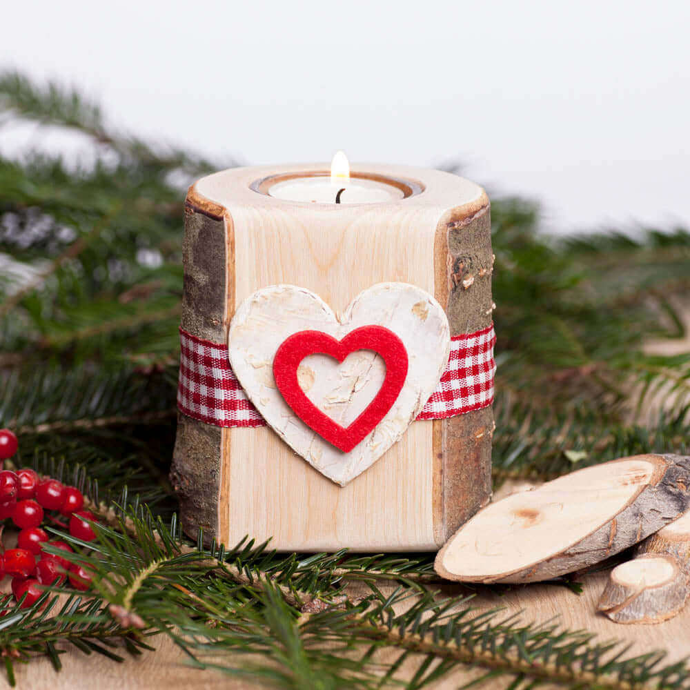 4er Set Teelichthalter mit Filzmotiv - WOODS - Holzmanufakur im Chiemgau