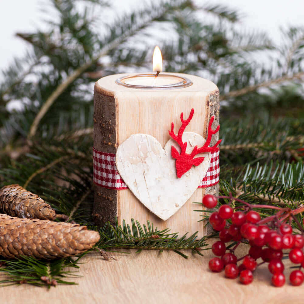 4er Set Teelichthalter mit Filzmotiv - WOODS - Holzmanufakur im Chiemgau