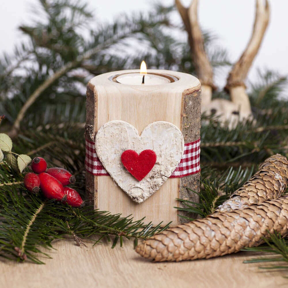 Teelichthalter mit Filzmotiv Herz - WOODS - Holzmanufakur im Chiemgau