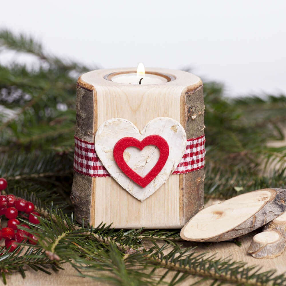Teelichthalter mit Filzmotiv Herzrand - WOODS - Holzmanufakur im Chiemgau