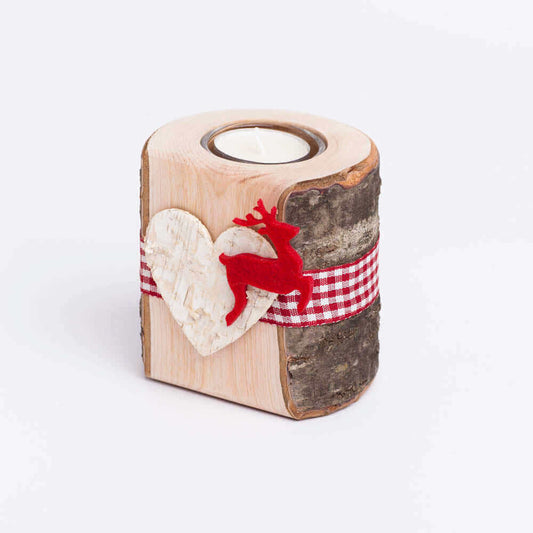 Teelichthalter mit Filzmotiv Hirsch - WOODS - Holzmanufakur im Chiemgau