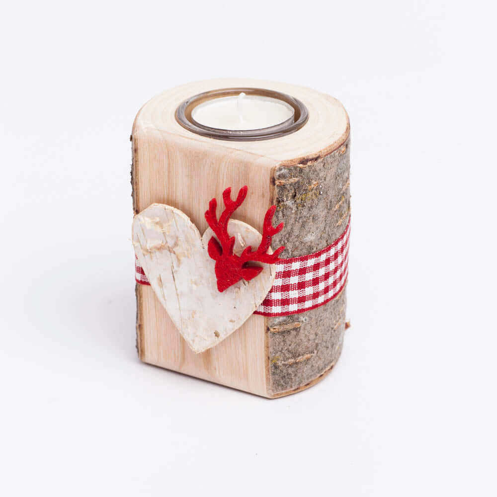 Teelichthalter mit Filzmotiv Hirschkopf - WOODS - Holzmanufakur im Chiemgau