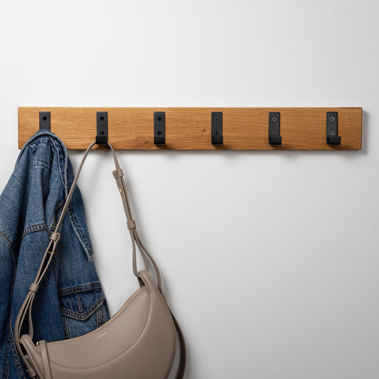 Wandgarderobe Eiche mit Metallhaken (L-Form)