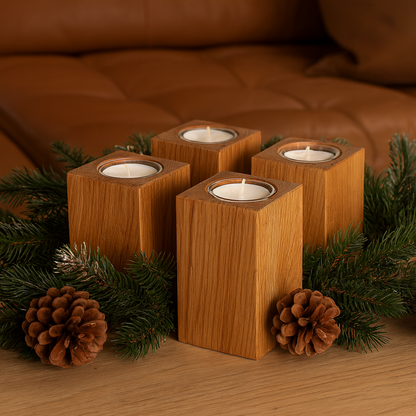 Adventsset Teelichthalter Eiche 4er
