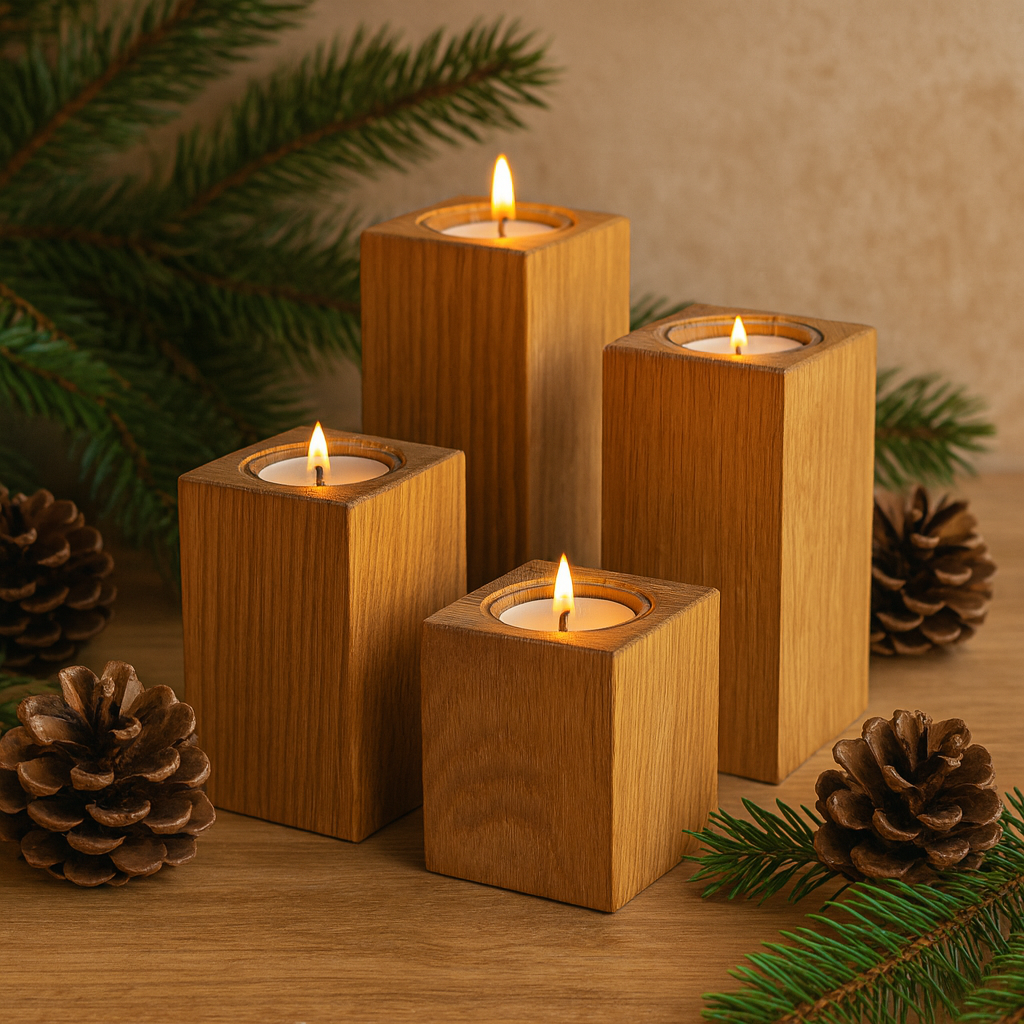 Adventskranz Alternative aus Holz – Teelichthalter 4er-Set aus Eiche | WOODS – WOODS
