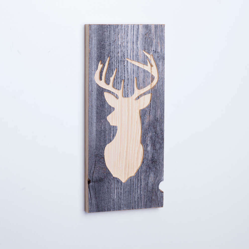 Holzbild mit Hirsch Motiv aus Altholz