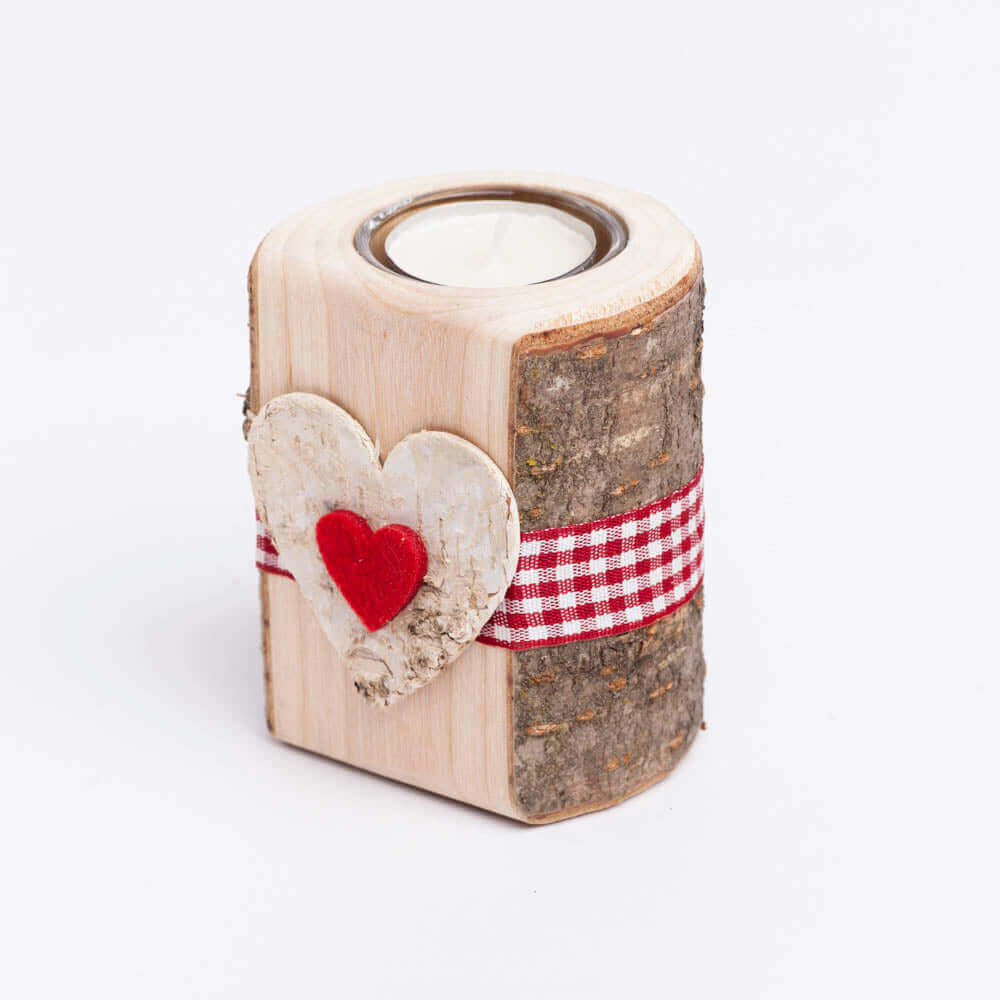 Teelichthalter mit Filzmotiv Herz - WOODS - Holzmanufakur im Chiemgau