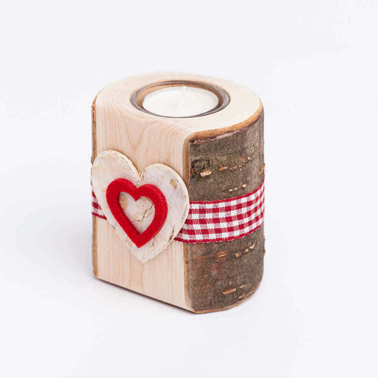 Teelichthalter mit Filzmotiv Herzrand - WOODS - Holzmanufakur im Chiemgau